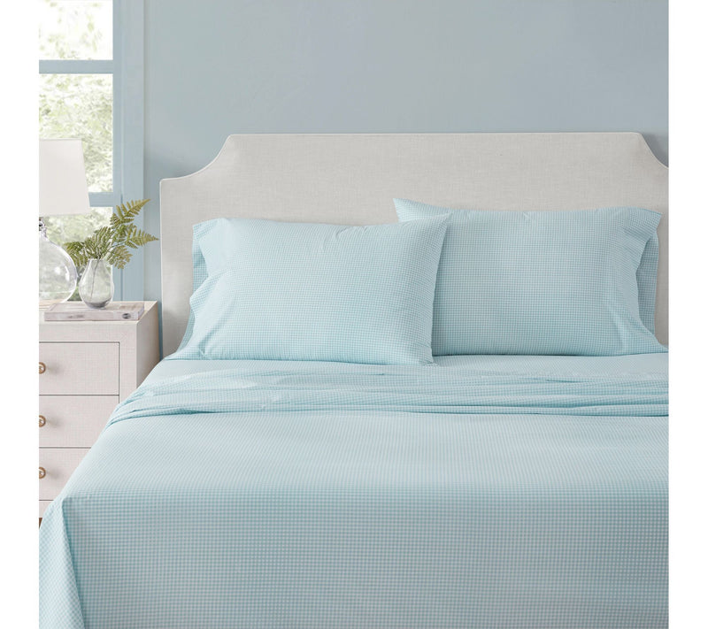 Martha Stewart Gingham White/Blue Cotton King Sheet Set — Main view