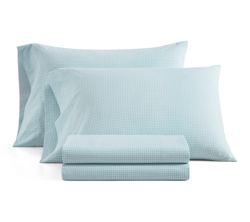Martha Stewart Gingham White/Blue Cotton King Sheet Set — View 10