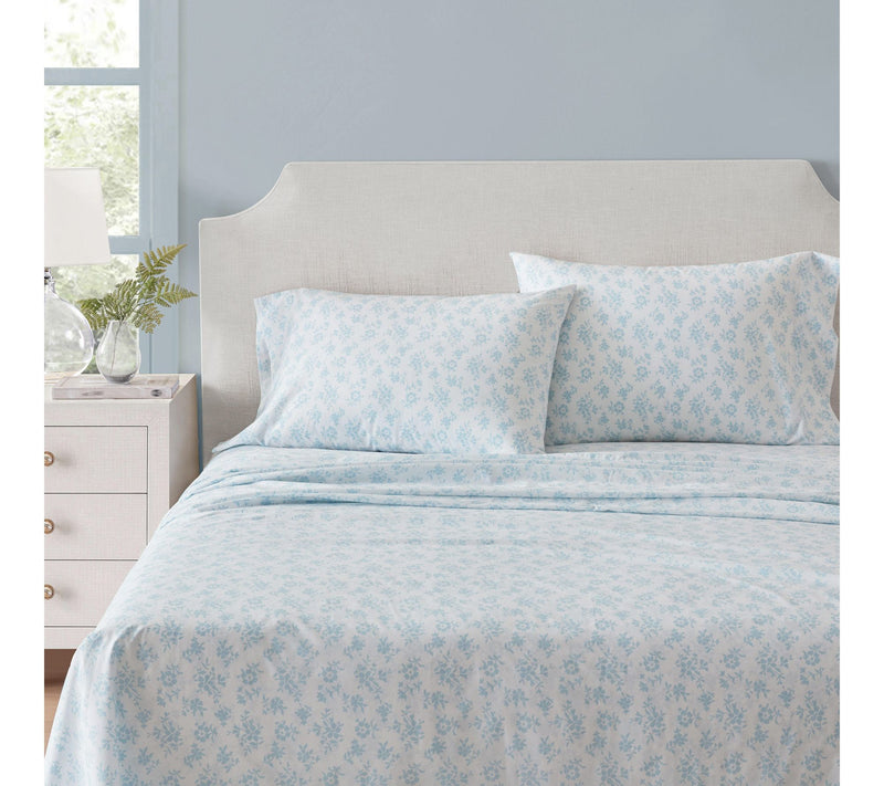 Martha Stewart Floral White/Blue Cotton King Sheet Set — Main view