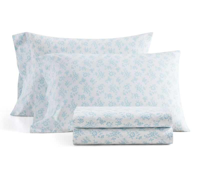 Martha Stewart Floral White/Blue Cotton King Sheet Set — View 10