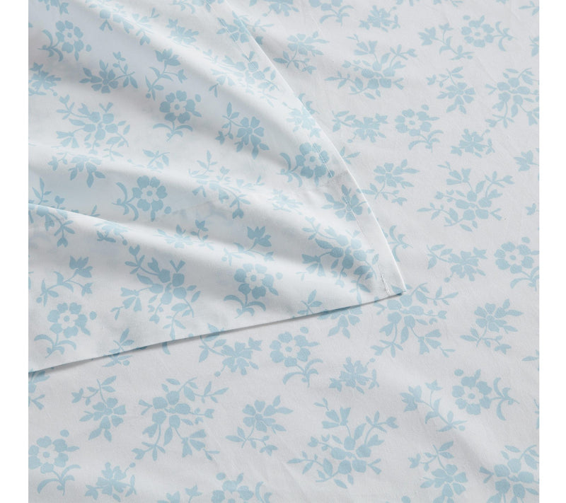 Martha Stewart Floral White/Blue Cotton King Sheet Set — View 4