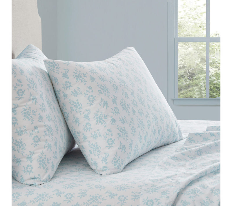 Martha Stewart Floral White/Blue Cotton King Sheet Set — View 8