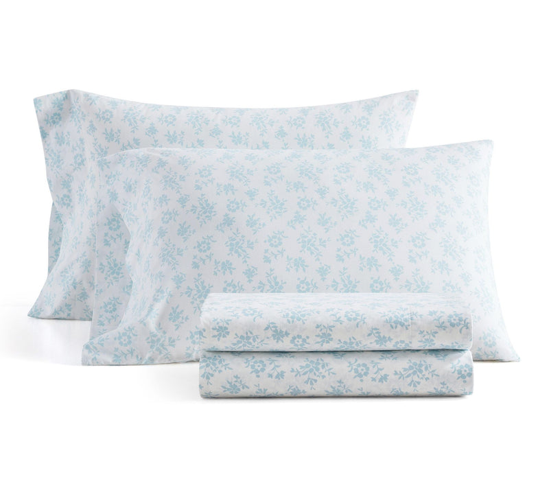 Martha Stewart Floral White/Blue Cotton King Sheet Set — View 2