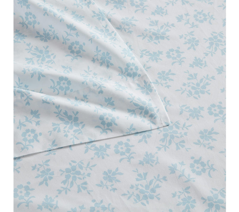 Martha Stewart Floral White/Blue Cotton Twin Sheet Set — View 4