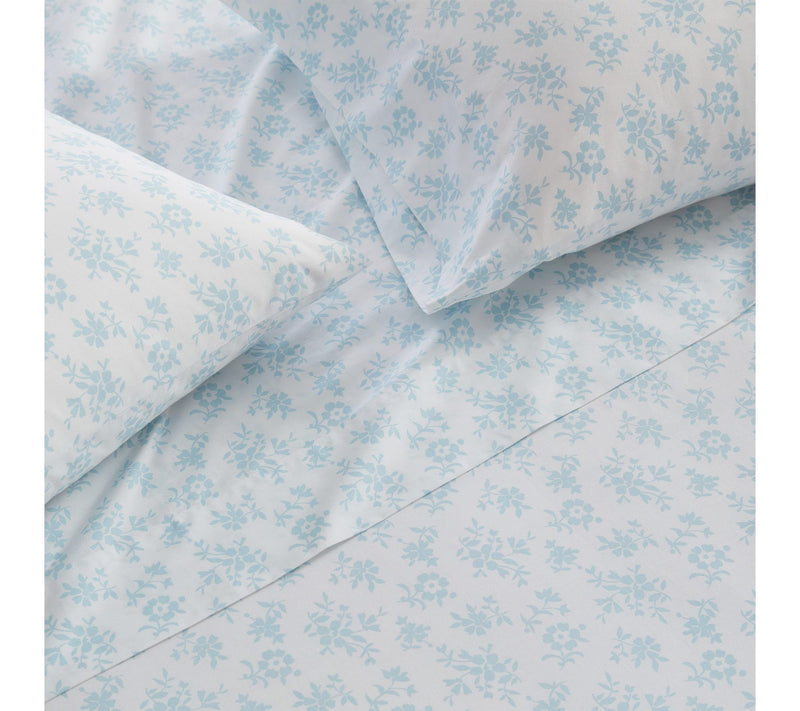 Martha Stewart Floral White/Blue Cotton Twin Sheet Set — View 5