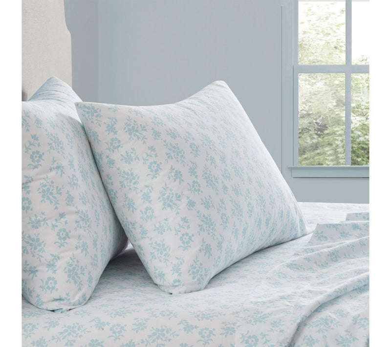 Martha Stewart Floral White/Blue Cotton Twin Sheet Set — View 8