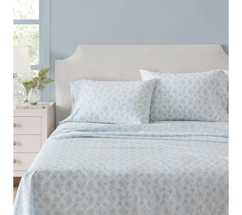 Martha Stewart Floral White/Blue Cotton Twin Sheet Set — Main view