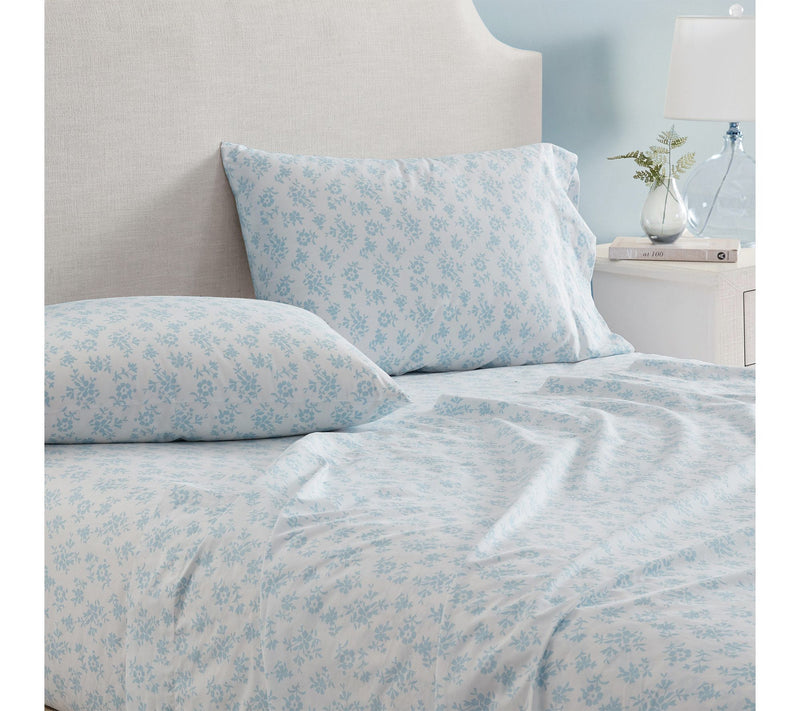 Martha Stewart Floral White/Blue Cotton Twin Sheet Set — View 3