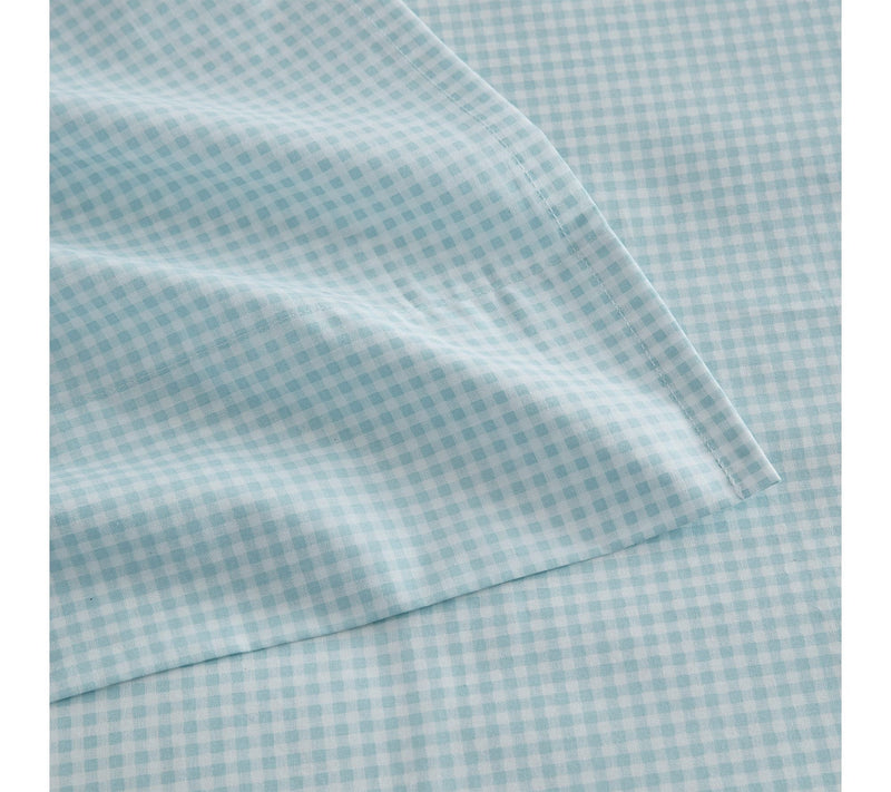 Martha Stewart Gingham White/Blue Cotton QueenSheet Set — View 4