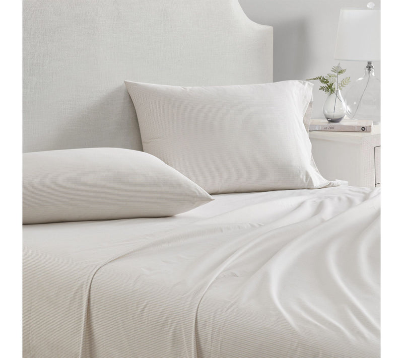 Martha Stewart Stripe White/Beige Cotton Twin Sheet Set — View 3