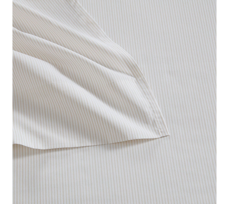 Martha Stewart Stripe White/Beige Cotton Full Sheet Set — View 4