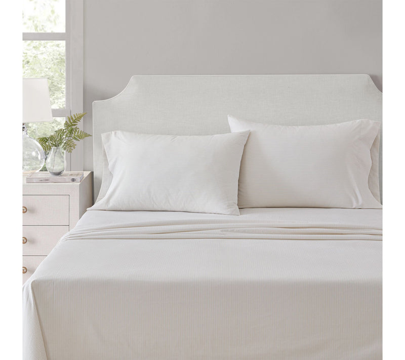 Martha Stewart Stripe White/Beige Cotton QueenSheet Set — Main view