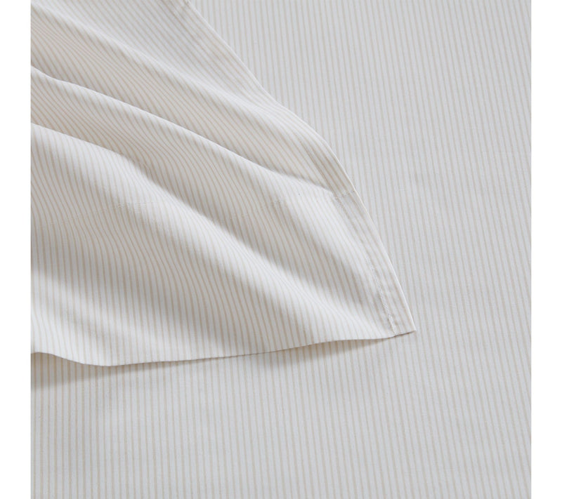 Martha Stewart Stripe White/Beige Cotton QueenSheet Set — View 4