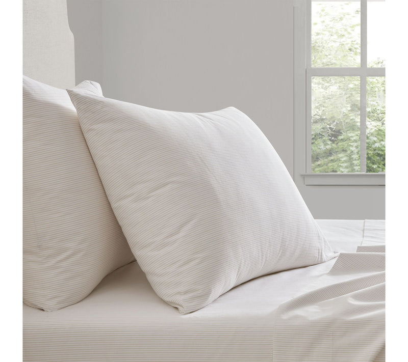 Martha Stewart Stripe White/Beige Cotton QueenSheet Set — View 7