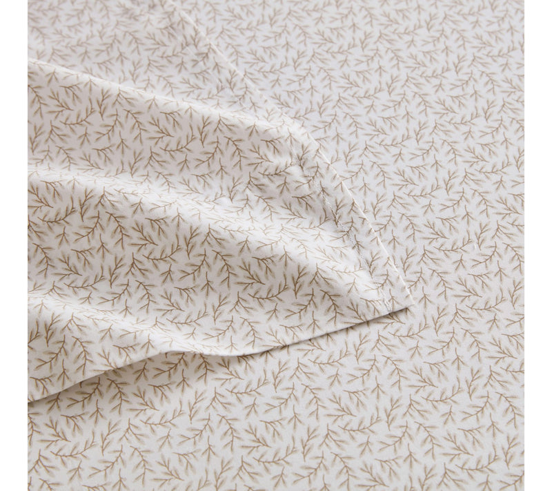 Martha Stewart Leaves White/Beige Cotton Twin Sheet Set — View 4