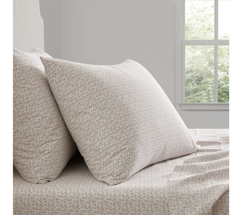 Martha Stewart Leaves White/Beige Cotton Full Sheet Set — View 7