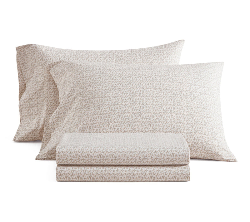 Martha Stewart Leaves White/Beige Cotton King Sheet Set — View 10