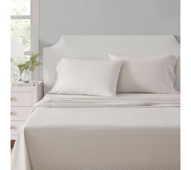 Martha Stewart Leaves White/Beige Cotton QueenSheet Set — Main view