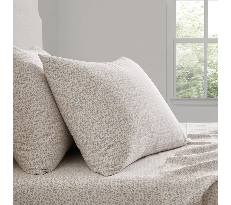 Martha Stewart Leaves White/Beige Cotton QueenSheet Set — View 7