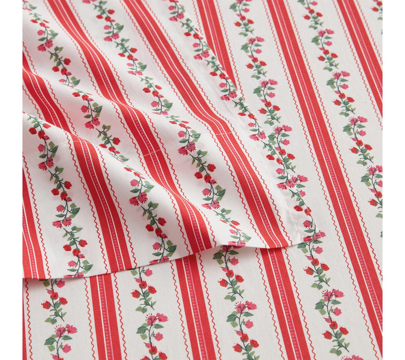 Martha Stewart Rose Ribbon White/Red Cotton Twin Sheet Set — View 4