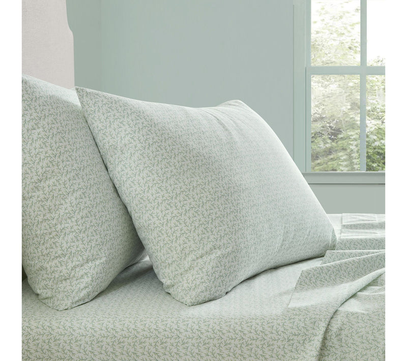 Martha Stewart Leaves White/Green Cotton Twin Sheet Set — View 7