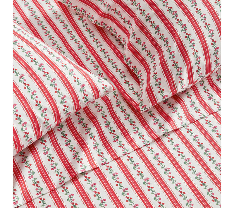 Martha Stewart Rose Ribbon White/Red Cotton Full Sheet Set — View 7