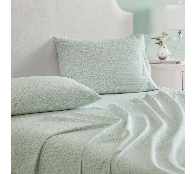 Martha Stewart Leaves White/Green Cotton Full Sheet Set — View 3