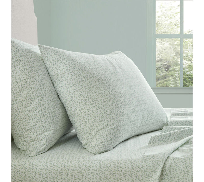 Martha Stewart Leaves White/Green Cotton King Sheet Set — View 7