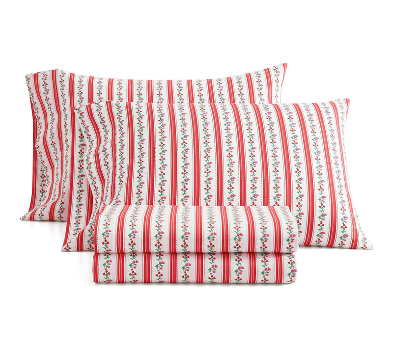 Martha Stewart Rose Ribbon White/Red Cotton Queen Sheet Set — View 2