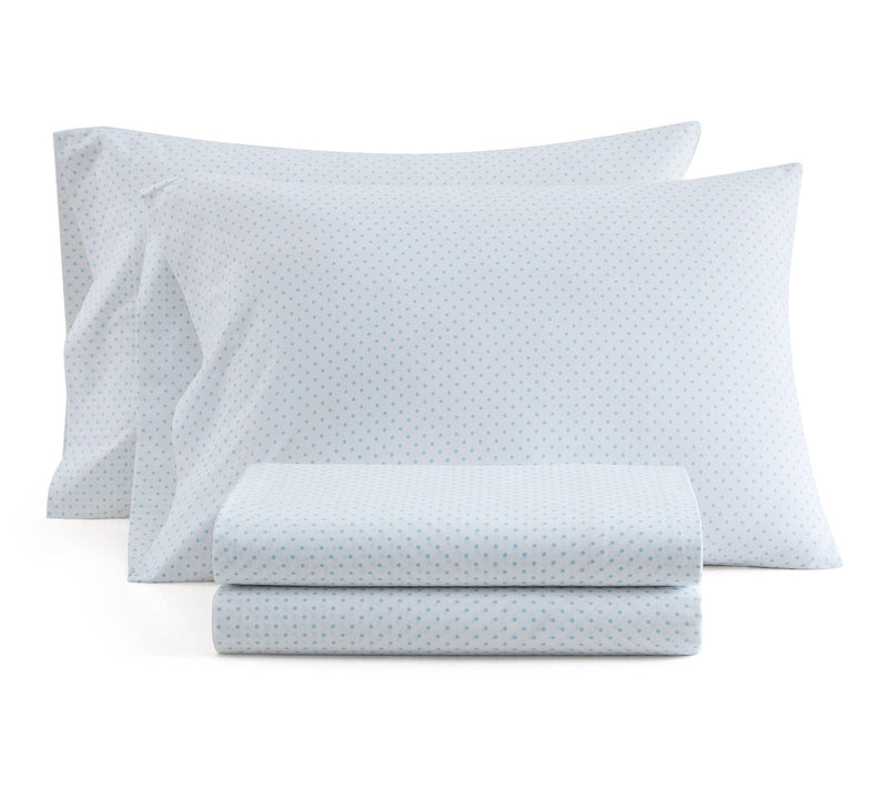 Martha Stewart Polka Dot White/Blue Cotton Queen Sheet Set — View 10
