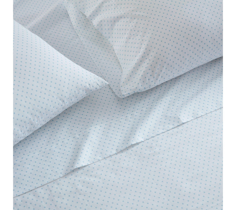 Martha Stewart Polka Dot White/Blue Cotton TwinSheet Set — View 7