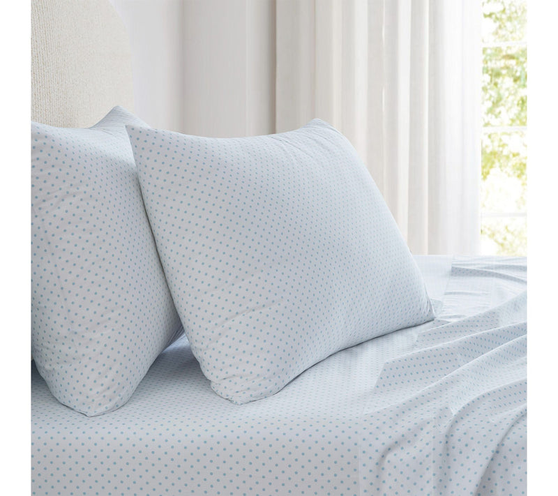 Martha Stewart Polka Dot White/Blue Cotton TwinSheet Set — View 8