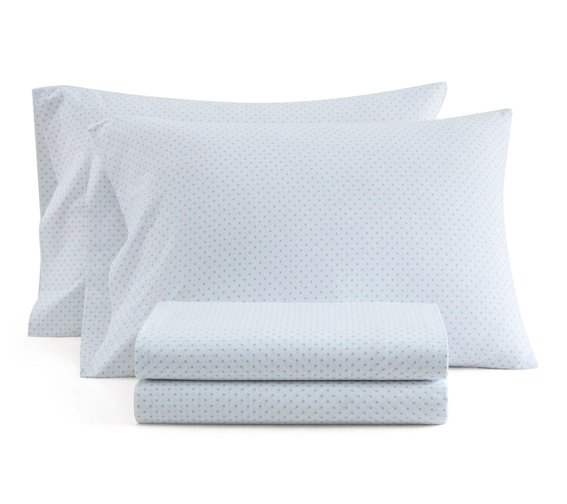 Martha Stewart Polka Dot White/Blue Cotton FullSheet Set — View 2