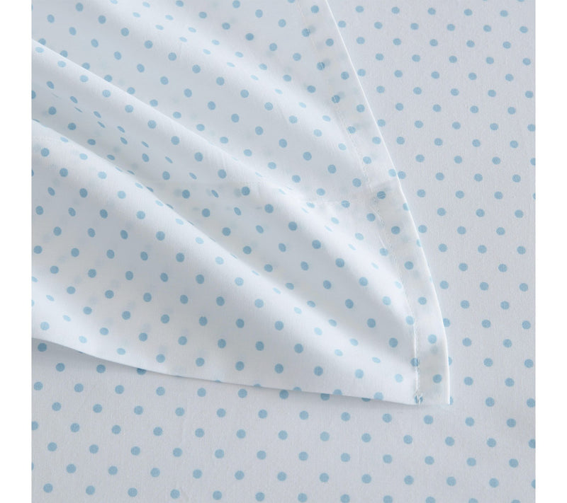 Martha Stewart Polka Dot White/Blue Cotton KingSheet Set — View 4