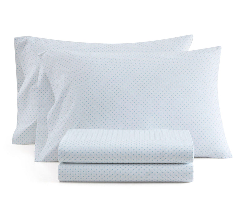 Martha Stewart Polka Dot White/Blue Cotton KingSheet Set — View 2