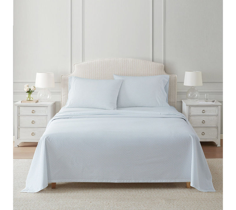 Martha Stewart Polka Dot White/Blue Cotton KingSheet Set — Main view
