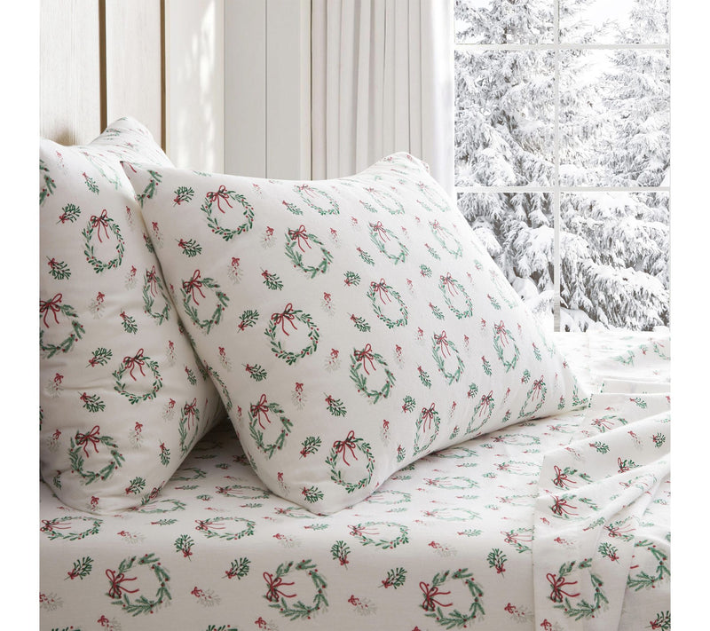 Martha Stewart Wreaths & Mistletoe Flannel KingSheet Set — View 7