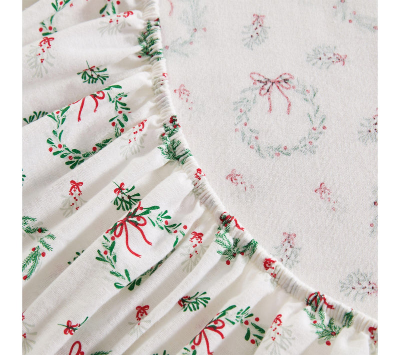 Martha Stewart Wreaths & Mistletoe Flannel Queen Sheet Set — View 5
