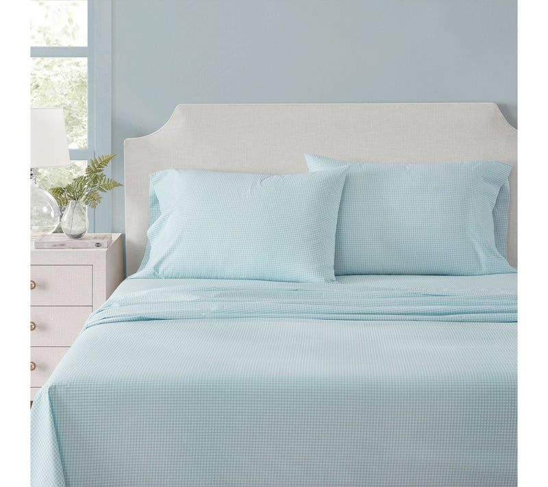 Martha Stewart Gingham White/Blue Cotton Full Sheet Set — Main view