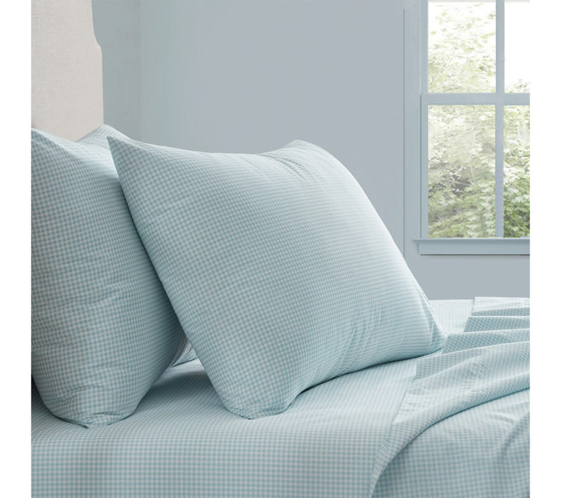 Martha Stewart Gingham White/Blue Cotton Full Sheet Set — View 7