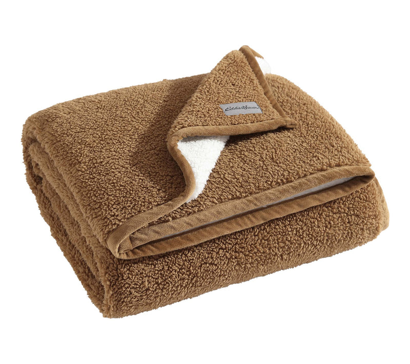 Eddie Bauer Solid Reversible Brown Sherpa 50"X60" Throw — Main view