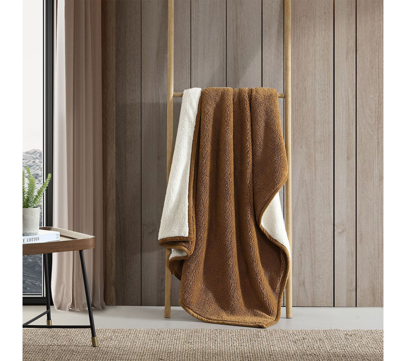 Eddie Bauer Solid Reversible Brown Sherpa 50"X60" Throw — View 3