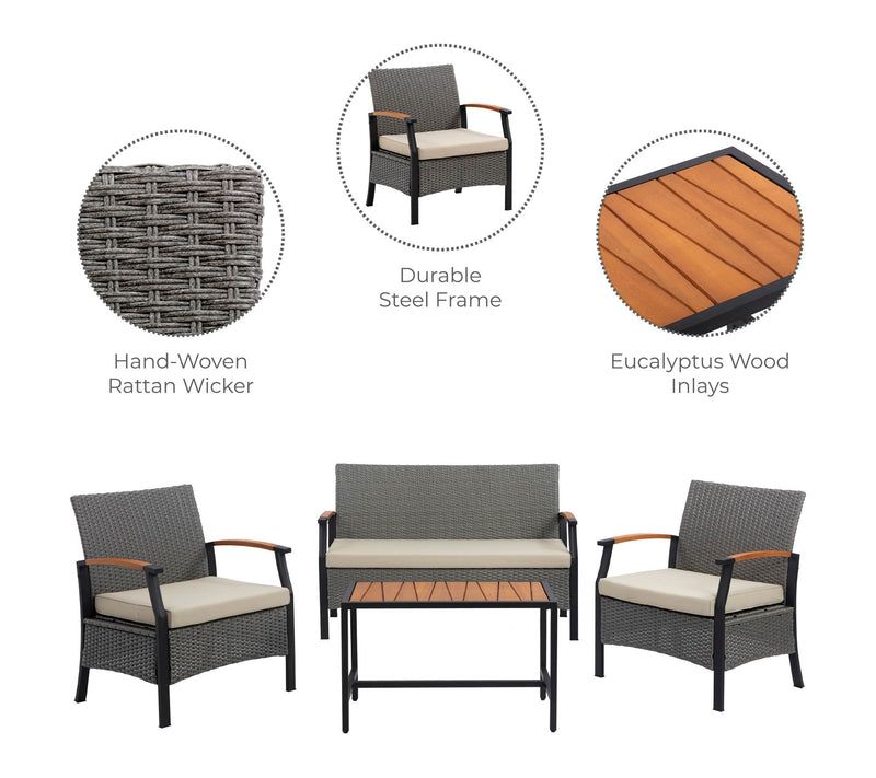 Teamson Home Wooden Armrests Outdoor Conversation Set — View 3