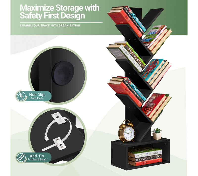 Sorbus 7 Tier Tree Bookshelf with Storage — View 7