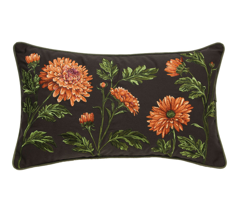 Mums Lumbar Ebony Pillow by Valerie — View 2