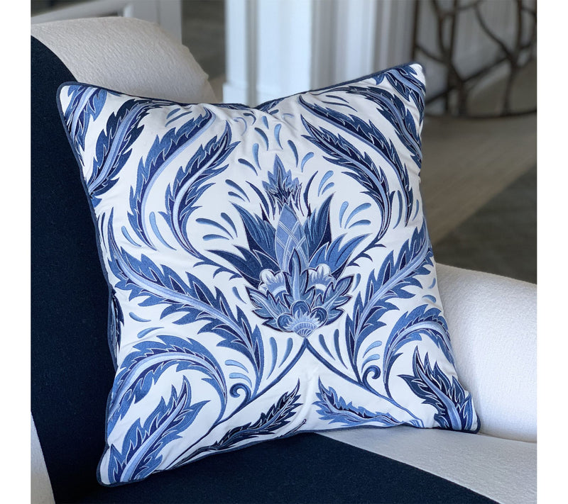 Indigo Series Morris Thistle Indoor/Outdoor Throw Pillow by Va — Main view
