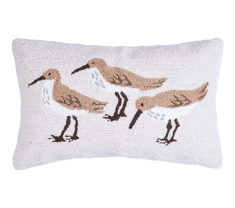 Sandpiper Trio Hooked Throw Pillow by Valerie — Main view