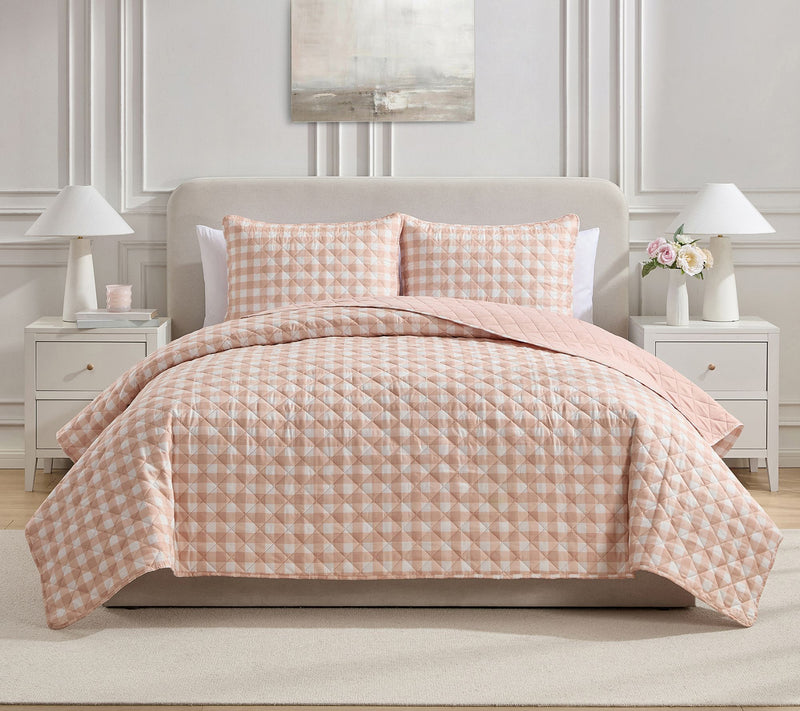 VCNY Home Gingham Microfiber Quilt Set, King — View 11