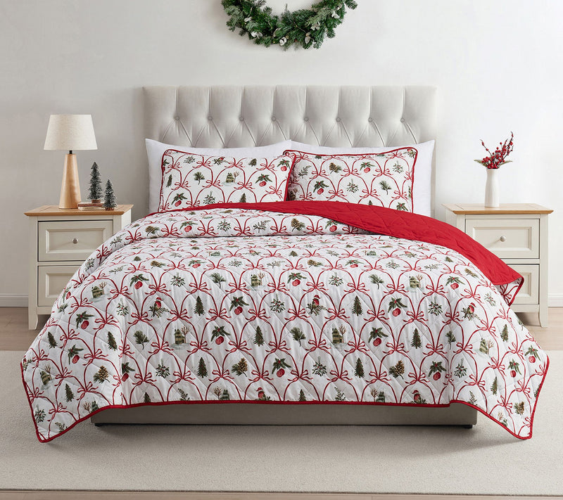 VCNY Home Multi Christmas Bow Microfiber QuiltSet, King — Main view