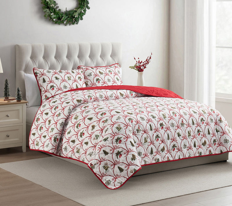 VCNY Home Multi Christmas Bow Microfiber QuiltSet, King — View 2